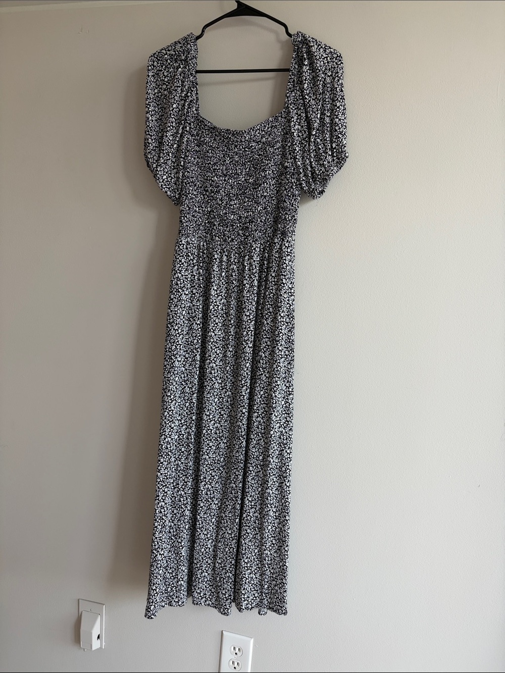 Madewell Black and White Floral Maxi with Puff Sleeves